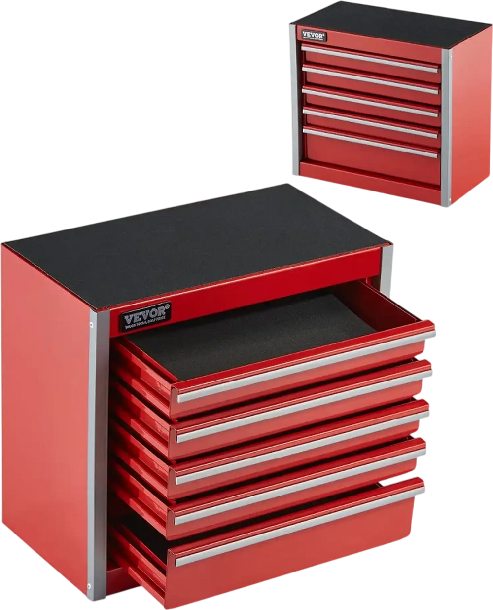 VEVOR Metal Tool Box, 8.6-inch, Portable Metal Tool Box with 5 Drawers, Small Tool Chest with EVA Liners and PP Feet Pads, Heavy-Duty Steel With Ball Bearing Opening and Powder Coated Finish, Red