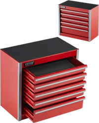 VEVOR Metal Tool Box, 8.6-inch, Portable Metal Tool Box with 5 Drawers, Small Tool Chest with EVA Liners and PP Feet Pads, Heavy-Duty Steel With Ball Bearing Opening and Powder Coated Finish, Red