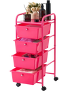 VEVOR Rolling Cart with Drawers, 4 Drawer Storage Organizer, Mobile Utility Cart with Steel Frame, Universal Casters & 2 Brakes, for Office, Classroom, Craft Tools, Garage, Cleaning Supplies, Rose Red