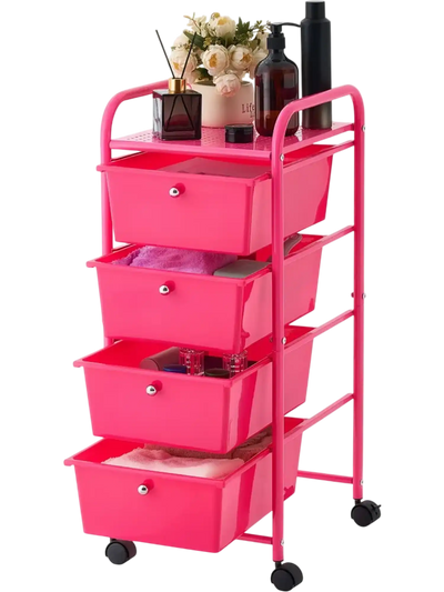 Vevor Rolling Cart 4-Drawer Mobile Storage Organizer Rose Red New