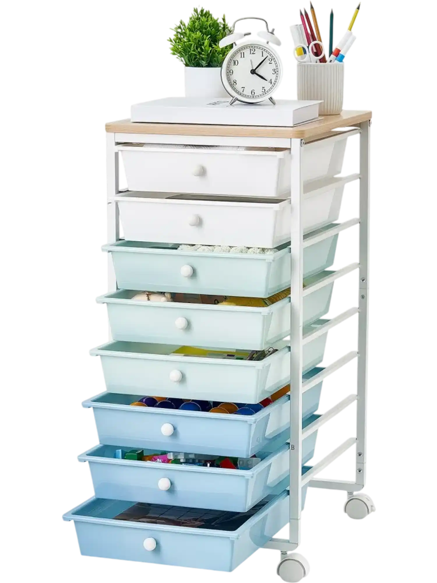 Vevor Rolling Cart 8-Drawer Storage Organizer with Wood Top New
