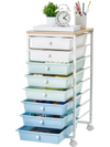 VEVOR Rolling Cart with Drawers, 8 Drawer Storage Organizer, Mobile Utility Cart with Wood Top, Steel Frame, Universal Casters & 2 Brakes, for Office, Classroom, Craft Supplies, Bedroom, Green Blue