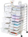 VEVOR Rolling Cart with Drawers, Double Row 15 Drawer Storage Organizer, Mobile Utility Cart with Chrome Steel Frame, Universal Casters & 2 Brakes, for Office, Classroom, Craft Room, Studio, Garage