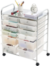 VEVOR Rolling Cart with Drawers, Double Row 12 Drawer Storage Organizer, Mobile Utility Cart with Chrome Steel Frame, Universal Casters & 2 Brakes, for Office, Classroom, Craft Room, Studio, Garage