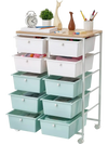 VEVOR Rolling Cart with Drawers, Double Row 10 Drawer Storage Organizer, Mobile Utility Cart, Wood Top, Steel Frame, Universal Casters & 2 Brakes, for Office, Classroom, Craft Room, Studio, Blue White