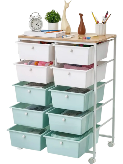Vevor Rolling Cart Double Row 10-Drawer Storage Organizer Mobile Utility Cart New