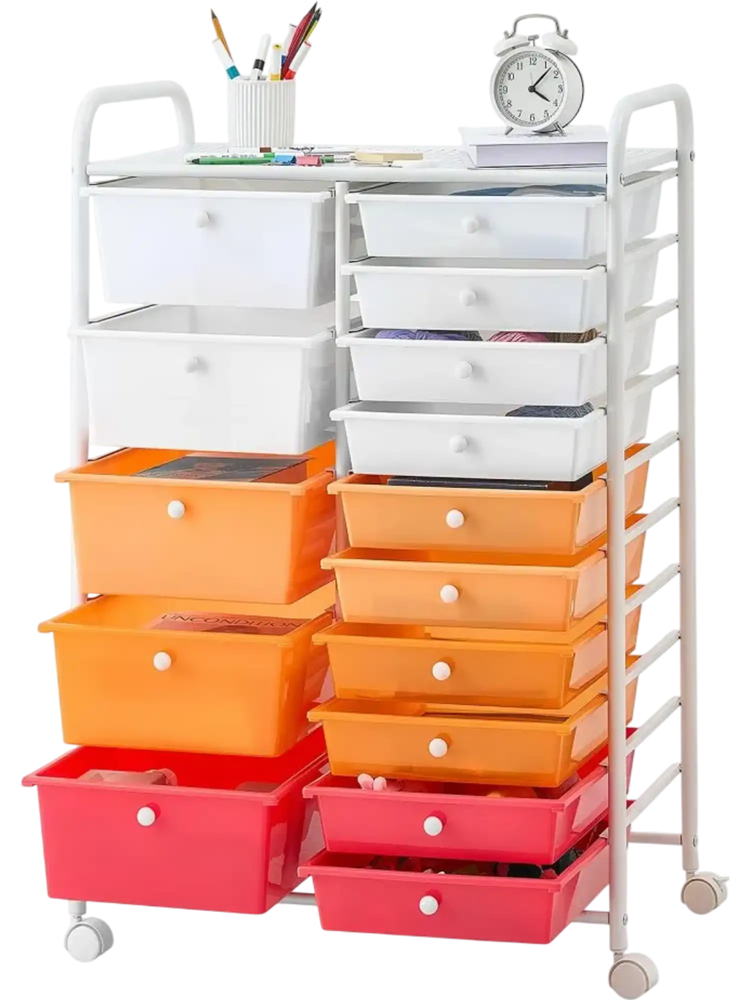 Vevor Rolling Cart with Drawers 15-Drawer Mobile Utility Storage Organizer Gradient Red New