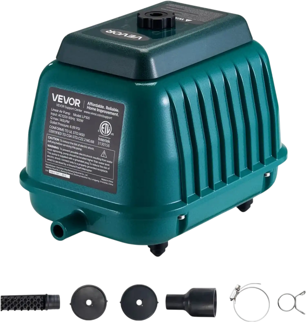 VEVOR Linear Air Pump, 2219.04 GPH Air Flow, Septic Aerator Pump, Aeration System for 11 ft Deep Ponds, Fit for Septic Tanks, Aquariums, Waste Treatment, Seafood Restaurants, Fish Farms, Hydroponics