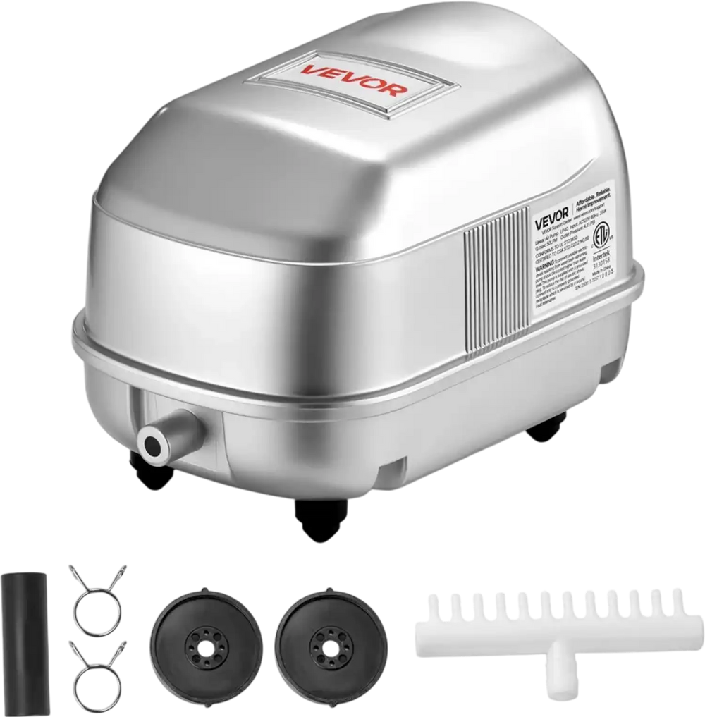 VEVOR Linear Air Pump, 792.52 GPH Air Flow, Septic Aerator Pump, Aeration System for 8 ft Deep Ponds, Fit for Septic Tanks, Aquariums, Waste Treatment, Seafood Restaurants, Fish Farms, Hydroponics