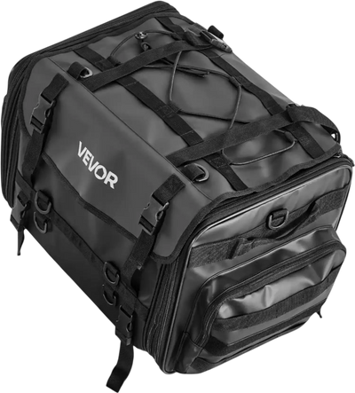 VEVOR Motorcycle Tail Bag, 40-60 L Expandable Motorcycle Rear Seat Bag with Waterproof Rain Cover, Foldable Outdoor Sports Motorbike Luggage Storage with Shoulder Straps, Pocket & Elastic Cord, Black