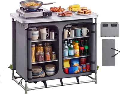 Vevor Camping Storage Cabinet Portable Aluminum Cook Station Table with 6 Shelves New