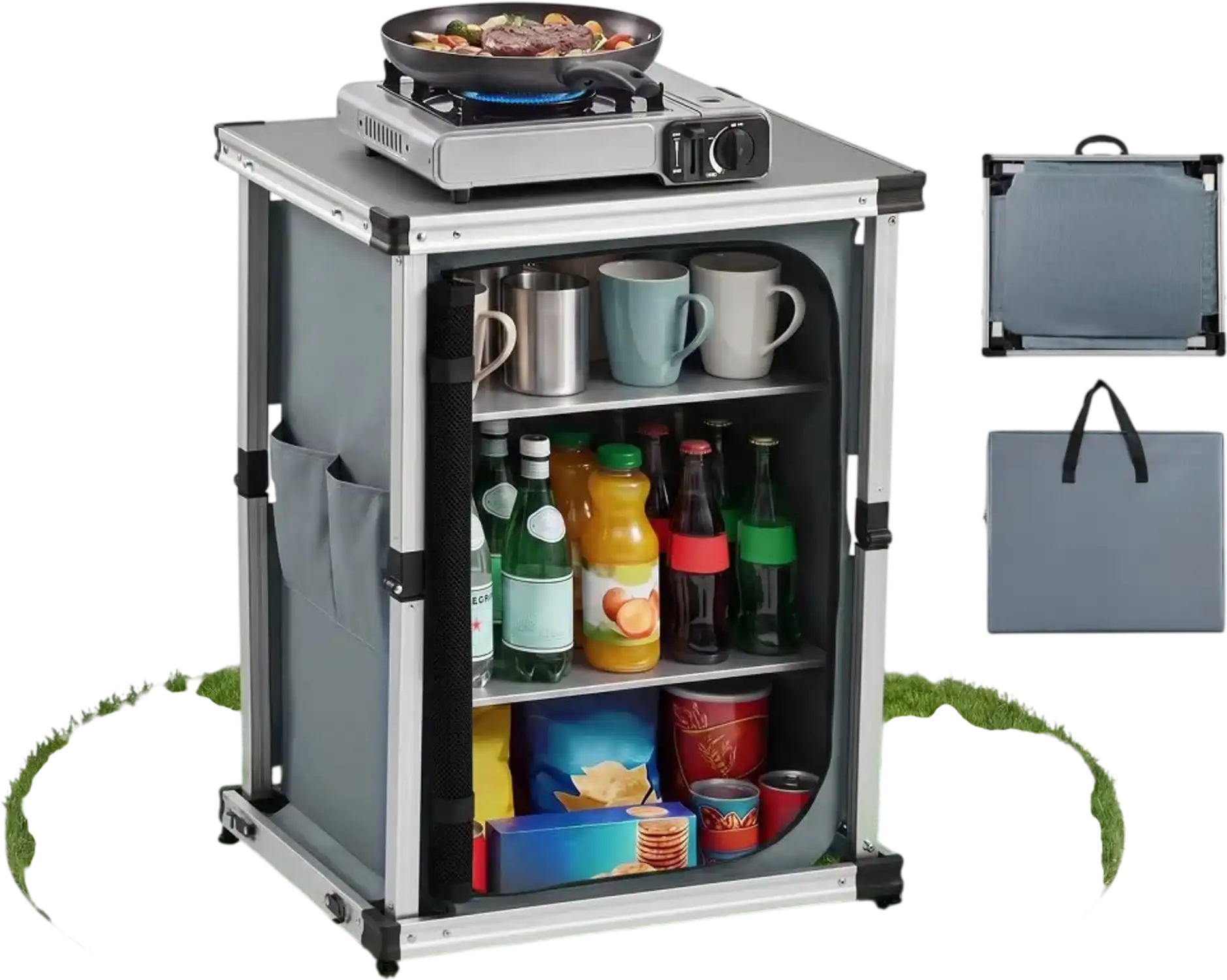 Vevor Camping Storage Cabinet Portable Folding Outdoor Kitchen Cook Station New