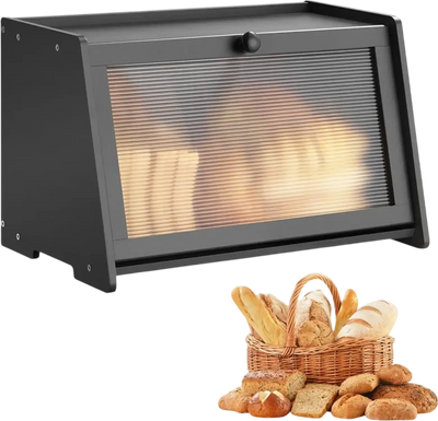 Vevor Bread Box Large Capacity Bamboo Storage Container Black New