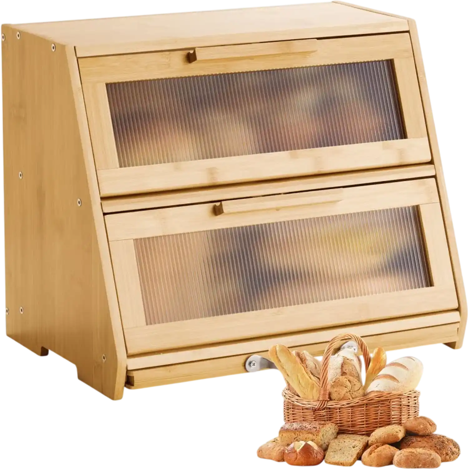 Vevor Bread Box Double-Layer Bamboo Storage Container Natural New
