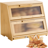 VEVOR Double Layer Bread Box for Kitchen Counter, Large Capacity Bamboo Bread Storage Container, Farmhouse Wooden Breadbox for Homemade Bread, Storage Holder Bin with Acrylic Wavy Door Panel, Natural