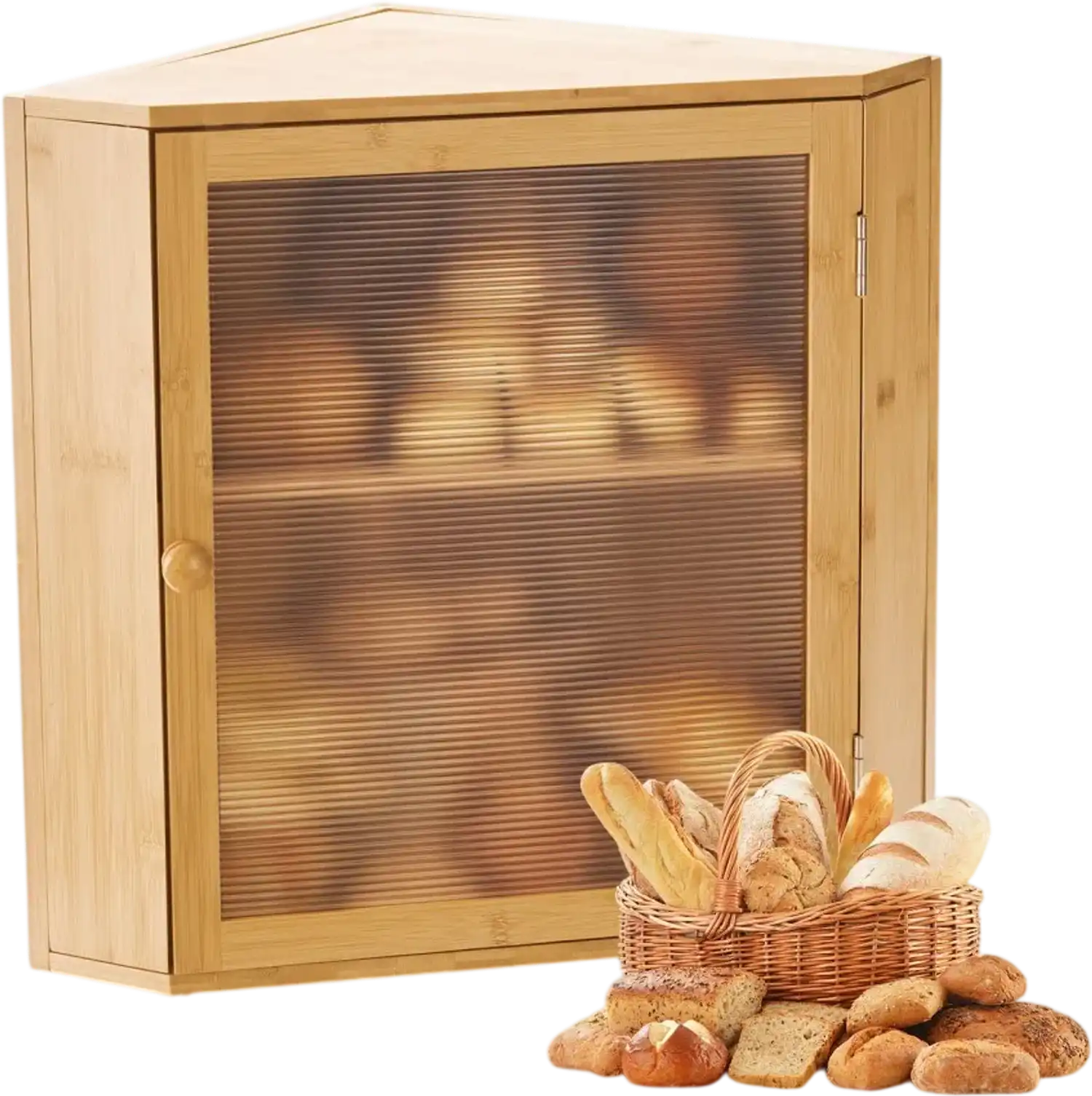 Vevor Bread Box Corner Double-Layer Bamboo Storage Bin New