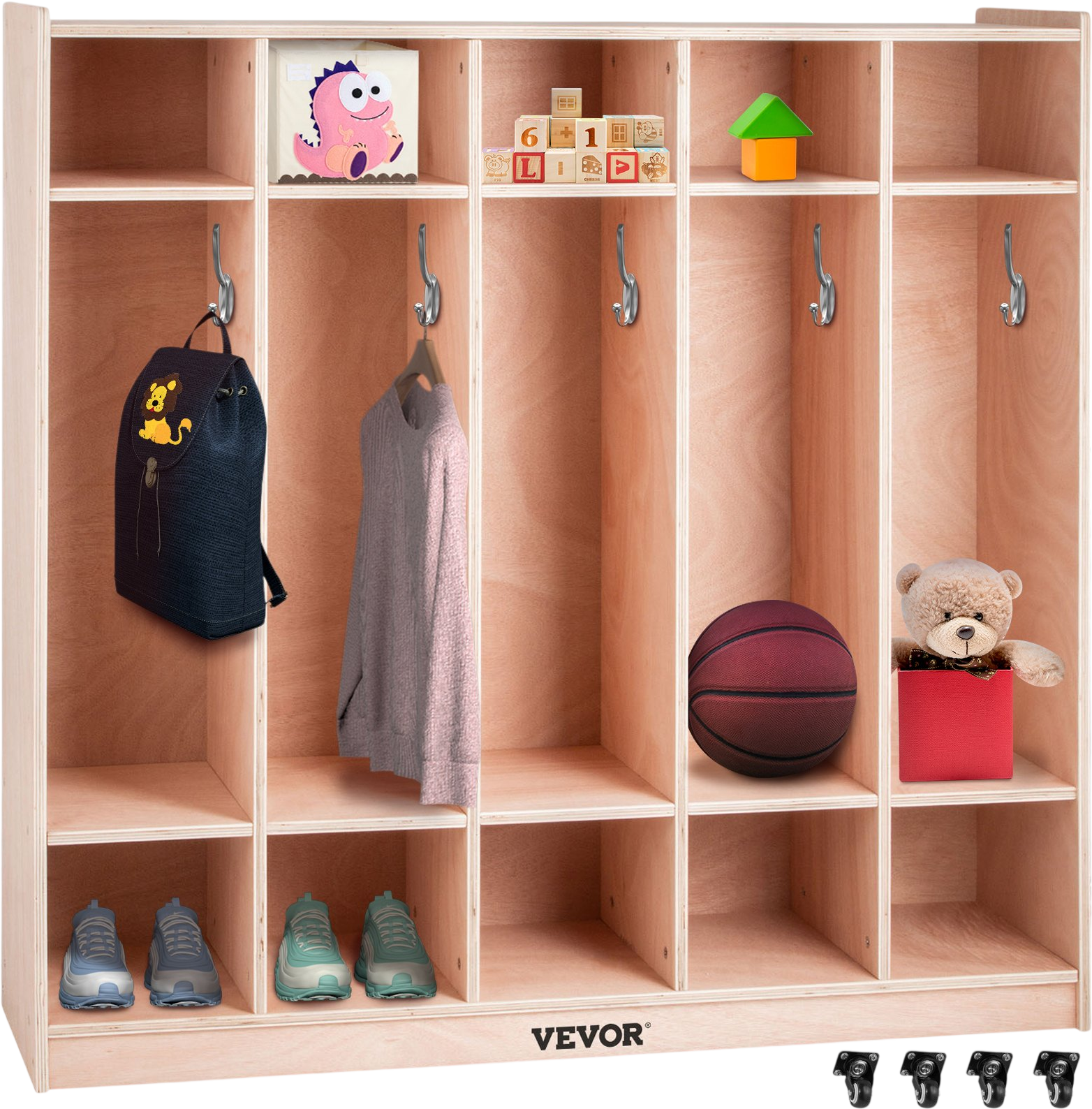 Vevor Coat Locker 5-Section Daycare Cubby 48 x 12 x 48 in. with 5 Hooks New