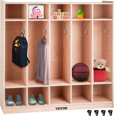 Vevor Coat Locker 5-Section Daycare Cubby 48 x 12 x 48 in. with 5 Hooks New