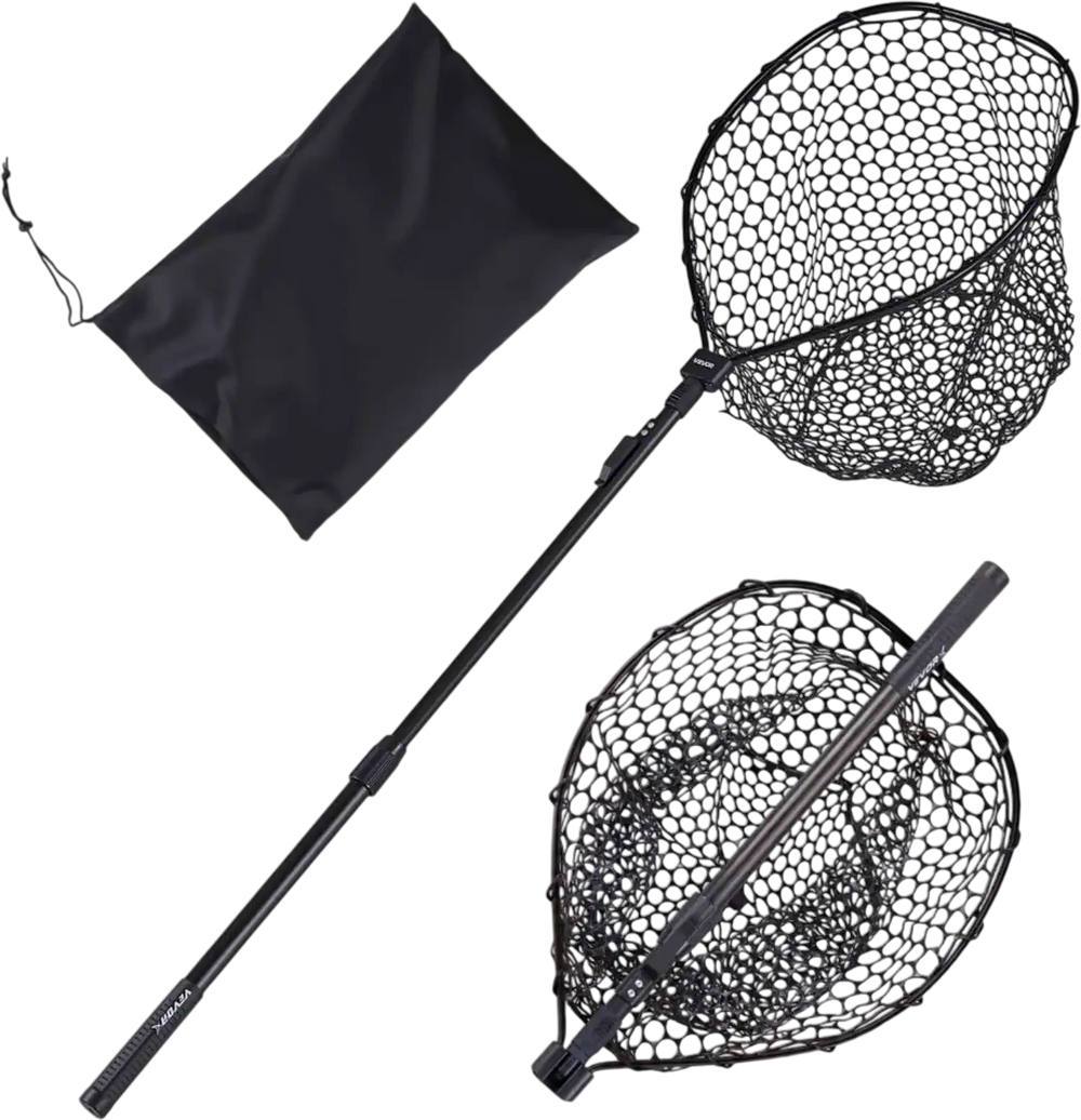 VEVOR Fishing Net, Foldable Landing Nets with Telescopic Handle, Portable Lightweight and Stronger 6063 Aluminum Fish Gear, Soft Silicone Fish-Friendly Mesh, for Kayak, Boat, Bank, Pond, Gifts for Men