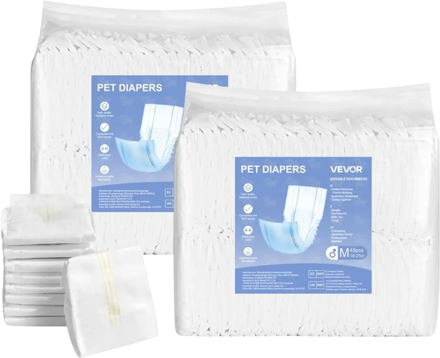 Vevor Dog Diapers Disposable Male Dog Wraps Super Absorbent M 96 Count New