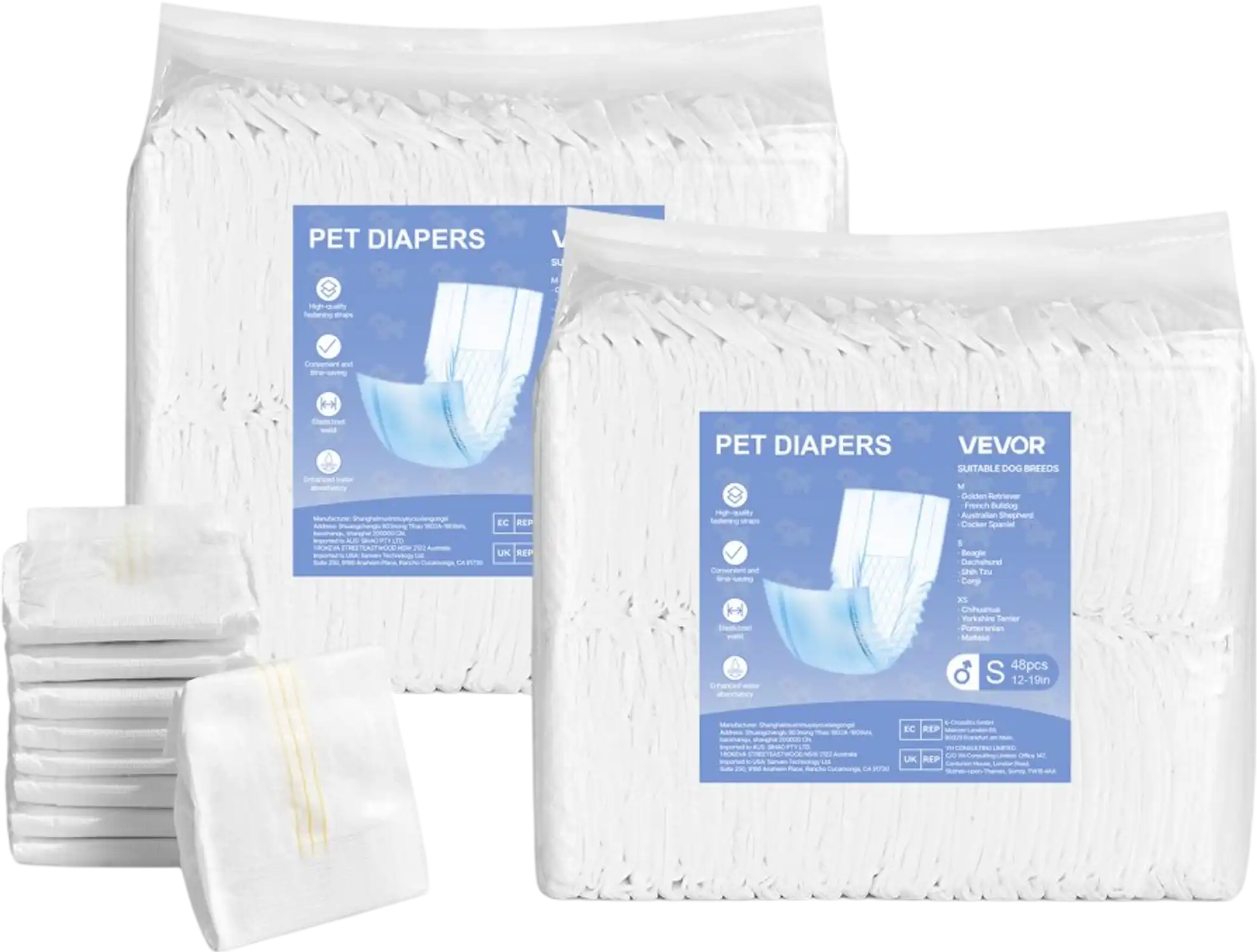 Vevor Male Dog Diapers Disposable Wraps Super Absorbent Leak-Proof Wetness Indicator S 96 Count New