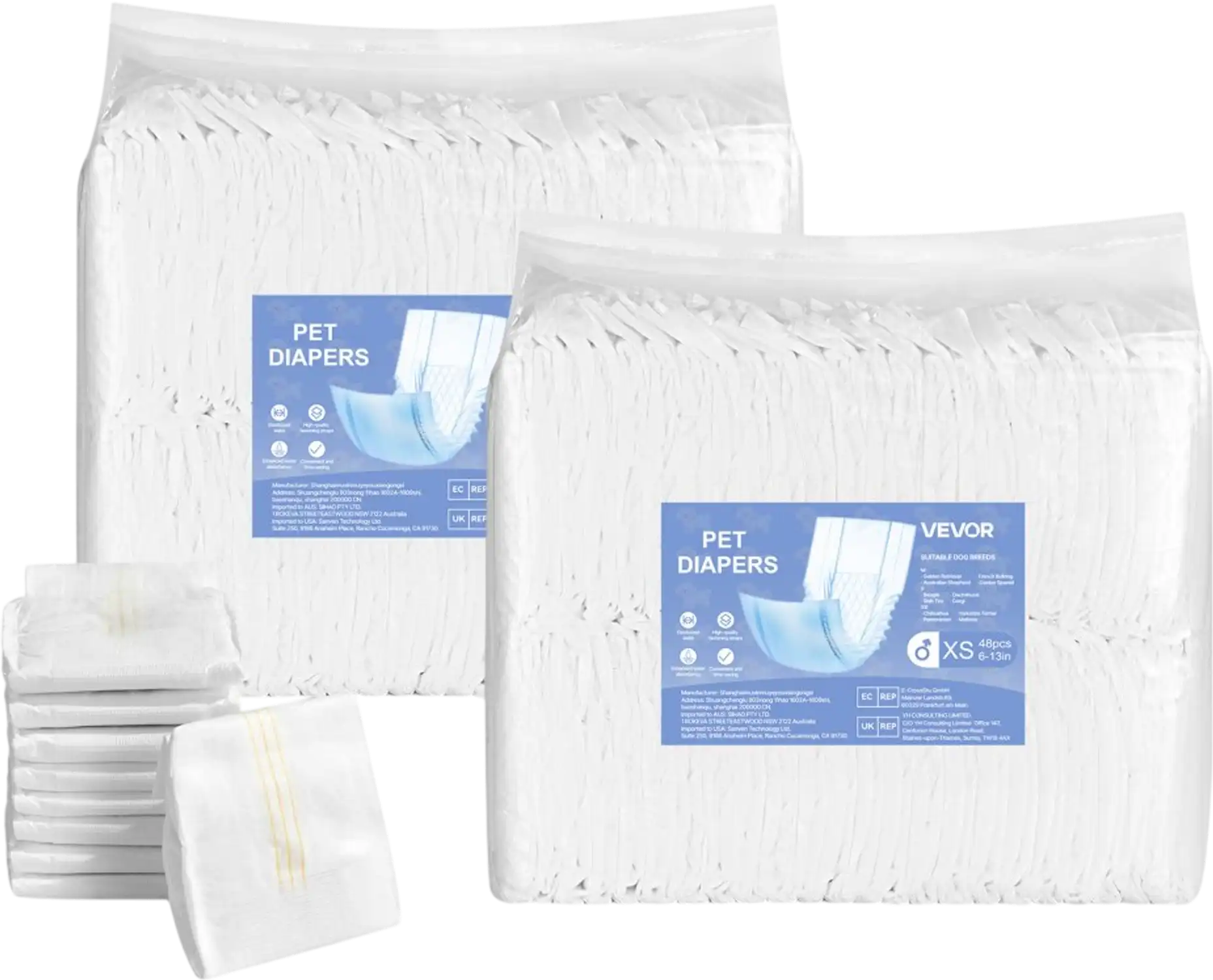 Vevor Dog Diapers Disposable Male Dog Wraps XS 96 Count New