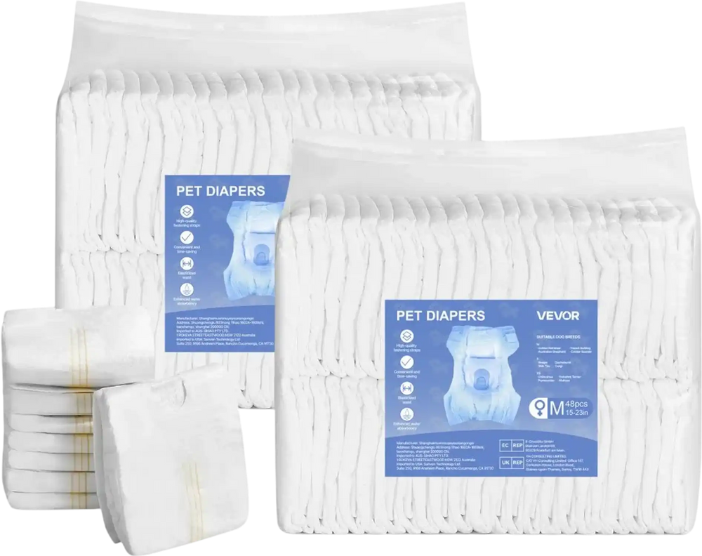 VEVOR Disposable Dog Diapers, Super Absorbent Female Dog Diapers, 360° Leak-Proof Female Doggy Pet Diaper with Wetness Indicator for Heat Period, Training, Incontinence - M, 96 Count (2 Packs of 48)