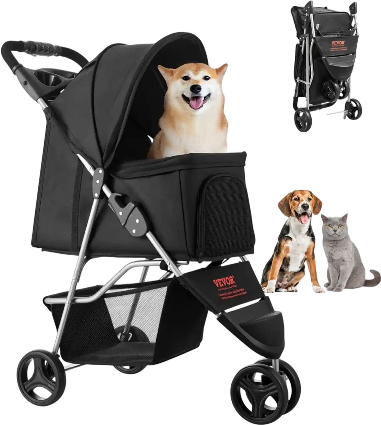 Vevor Pet Stroller Foldable 3-Wheel Dog Stroller Cart 35 lbs Capacity New