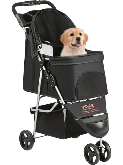 Vevor Pet Stroller 3-Wheel Travel Stroller for Dogs & Cats Black New