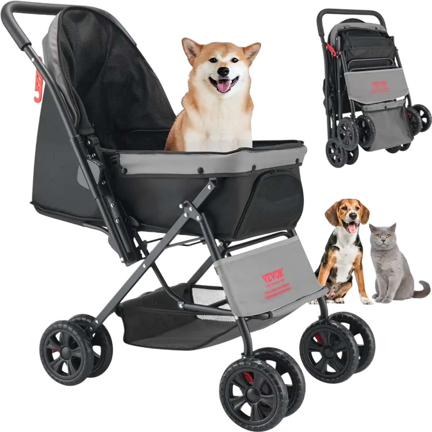 Vevor Pet Stroller Foldable 4-Wheel Dog & Cat Carrier up to 44 lbs New