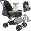 VEVOR Pet Stroller, 44 lbs Weight Capacity, Foldable Dog Stroller Cart, 4 Wheels Cats Stroller with Mesh Windows & Revrsible Handle, Portable Pet Carrier Stroller with Brake, for Small to Medium Pets
