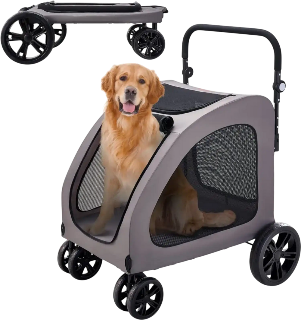 VEVOR Pet Stroller, 4 Wheels Dog Stroller with Brakes, 160lbs Weight Capacity, Portable Puppy Stroller Carrier with Breathable Mesh Windows & Height-Adjustable Height, Animal Stroller for Cats & Dogs