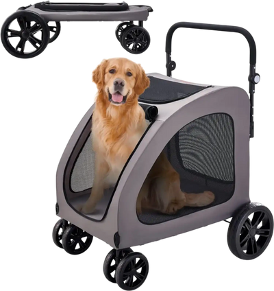 VEVOR Pet Stroller, 4 Wheels Dog Stroller with Brakes, 160lbs Weight Capacity, Portable Puppy Stroller Carrier with Breathable Mesh Windows & Height-Adjustable Height, Animal Stroller for Cats & Dogs
