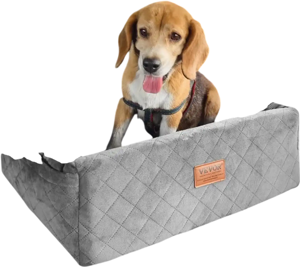 VEVOR Dog Car Seat, Dog Booster Seat for Car with A Storage Pocket, Clip-On Safety Leash, Sponge and PP Cotton Filling, Dog Car Bed for Small & Medium Dog up to 40lbs, Gray