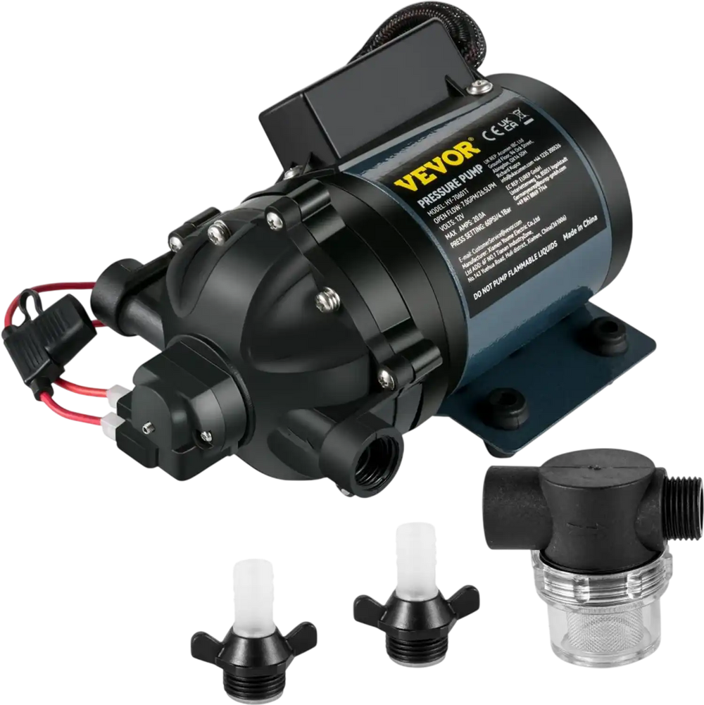 VEVOR Washdown Pump, 12V DC, 7 GPM 60 PSI, Max. 10 FT Lift Self Priming Water Pump, with EPDM Valve, Universal Salt Water Strainer & Female/Male Thread, for RV, Marine Deck, Yacht