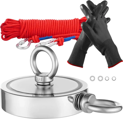 Vevor Magnet Fishing Kit 2000 lbs Double-Sided Neodymium with Rope Gloves and Eyebolt New