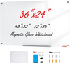 VEVOR Magnetic Glass Whiteboard, Dry Erase Board 36"x24", Wall-Mounted Large White Glassboard Frameless, with Marker Tray, an Eraser and 2 Markers, White