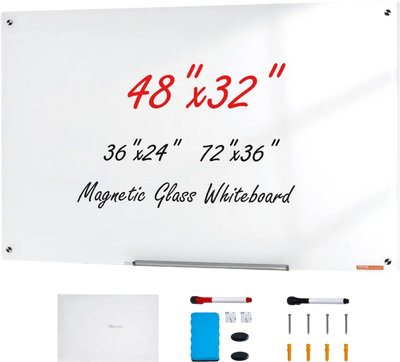 VEVOR Magnetic Glass Whiteboard, Dry Erase Board 48