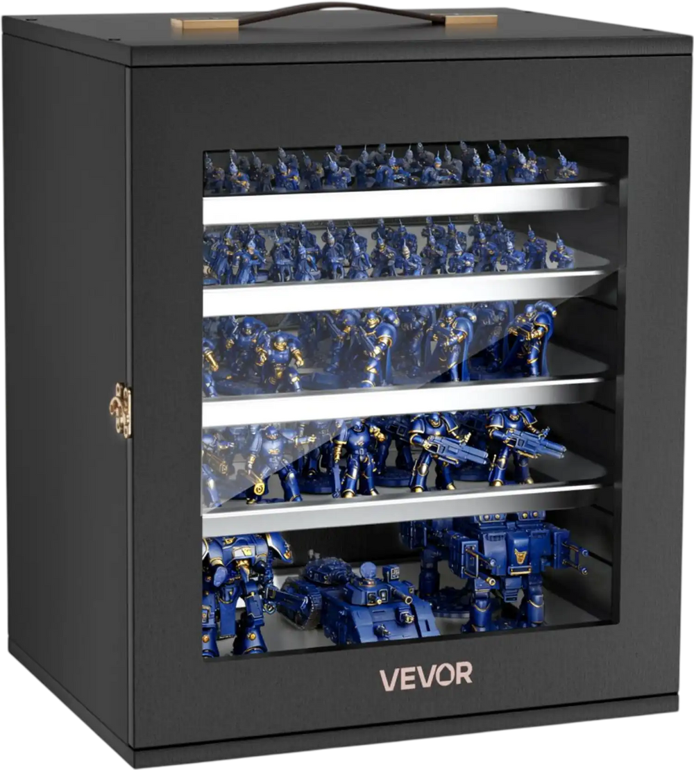 VEVOR Miniatures Storage Case, Warhammer Carrying Case Fits for 2500-3500 Scale Models, Wooden Miniatures Display Holder with 5 Tray & 13 Slots, Miniature Case for Collectible (Minis Not Included)