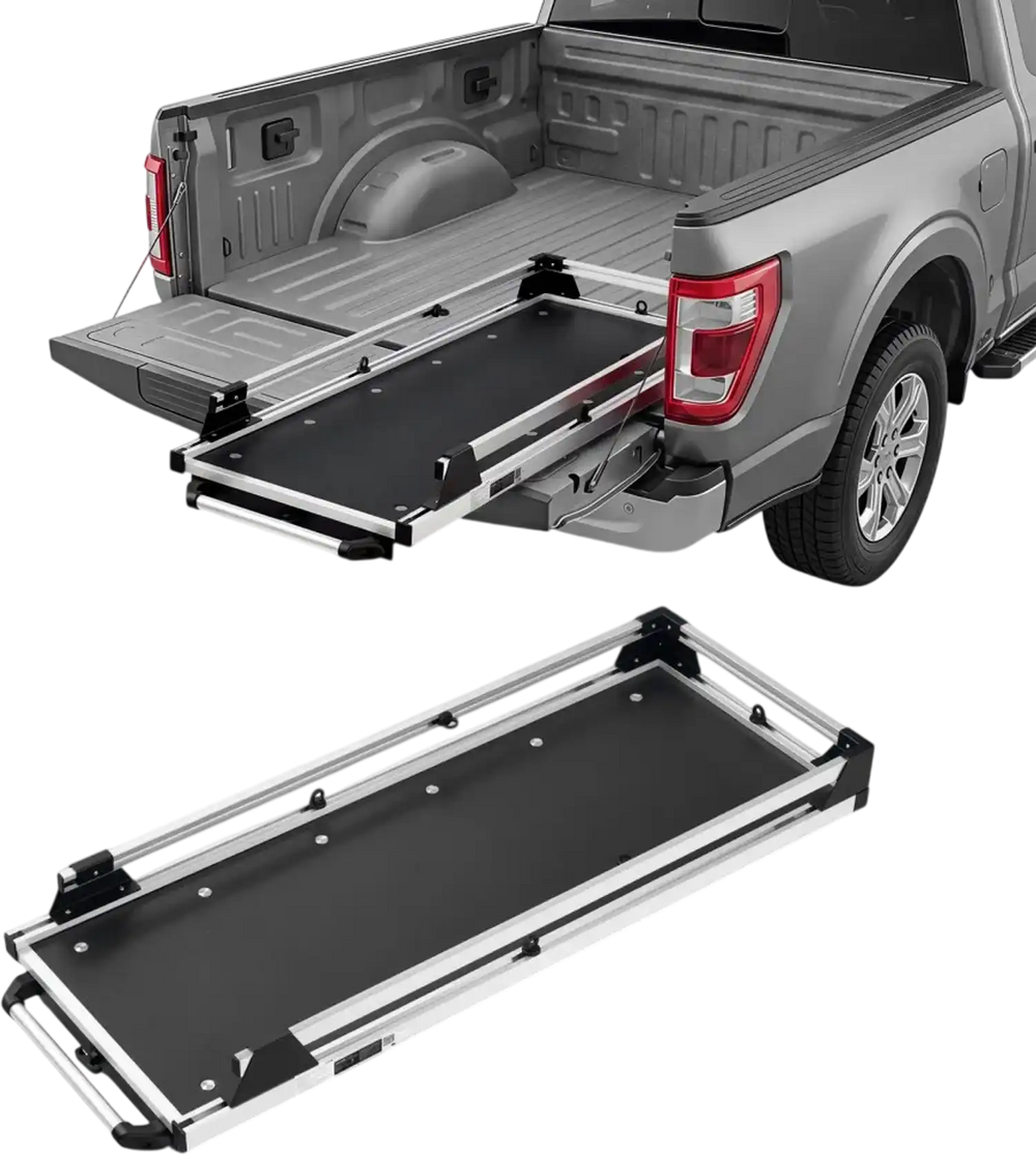 VEVOR Slide-Out Truck Bed Cargo Tray 600 lbs Capacity Fits 5'5"-5'11" Beds, Heavy-Duty Bed Slide, for Full-Size Pickup Trucks, 75% Extension, Easy Tailgate Access, Sliding Storage Organizer System