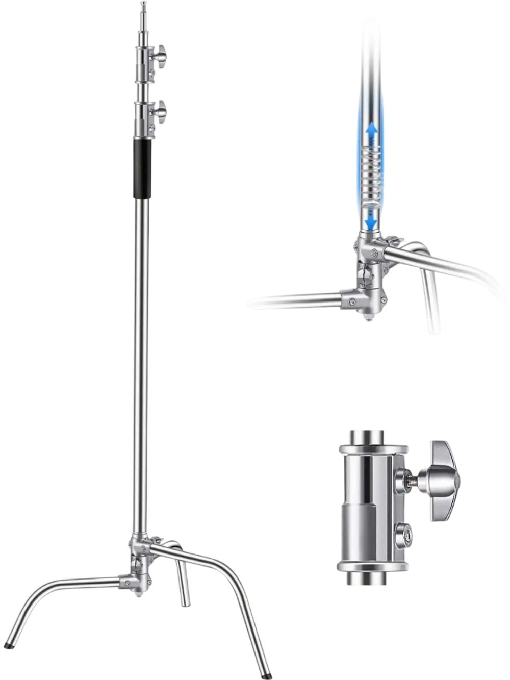 VEVOR C Stand, Max Height 10.83 ft/330 cm, Stainless Steel Heavy Duty Photography Light Stand with 4.8-9.8 ft Adjustable Height, 44 lbs/20 kg Load Capacity for Studio Softbox, Monolight, Reflector