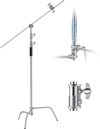 VEVOR C Stand with Boom Arm, Max Height 10.83 ft/330 cm, Stainless Steel Heavy Duty Photography Light Stand with 4.8-9.8 ft Adjustable Height, 2 Grip Head for Studio Monolight, Softbox, Reflector