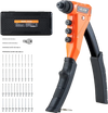 VEVOR Pop Rivet Gun Kit, with 200 Blind Rivets, Heavy Duty Single Hand Riveter with 4 Interchangeable Nosepieces, 4 Drill Bits, and a Carrying Case, Manual Riveting Tool for Metal, Automotive, Home