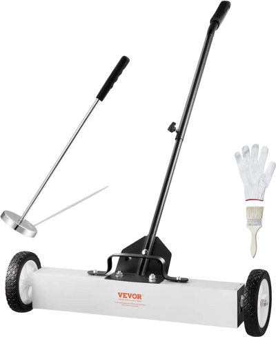 VEVOR 24-Inch Magnetic Sweeper with Wheels, 50 lbs Capacity, with Telescoping Magnetic Pickup Tool, Adjustable Handle, Magnetic Pickup Sweeper to Pick Up Nails and Screws, for Workshop, Garage, Yard