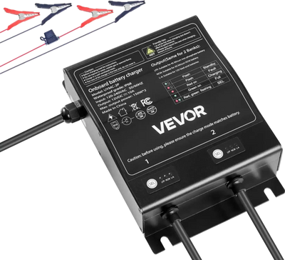 VEVOR Marine Battery Charger, 2-Bank, 10A 12V Onboard Boat Charger, IP68 Waterproof Smart On-Board Battery Charger, for Lithium-Ion (LiFePO4), NCM, Lead-Acid Batteries, Large Boat, Yacht, RV, Trailer