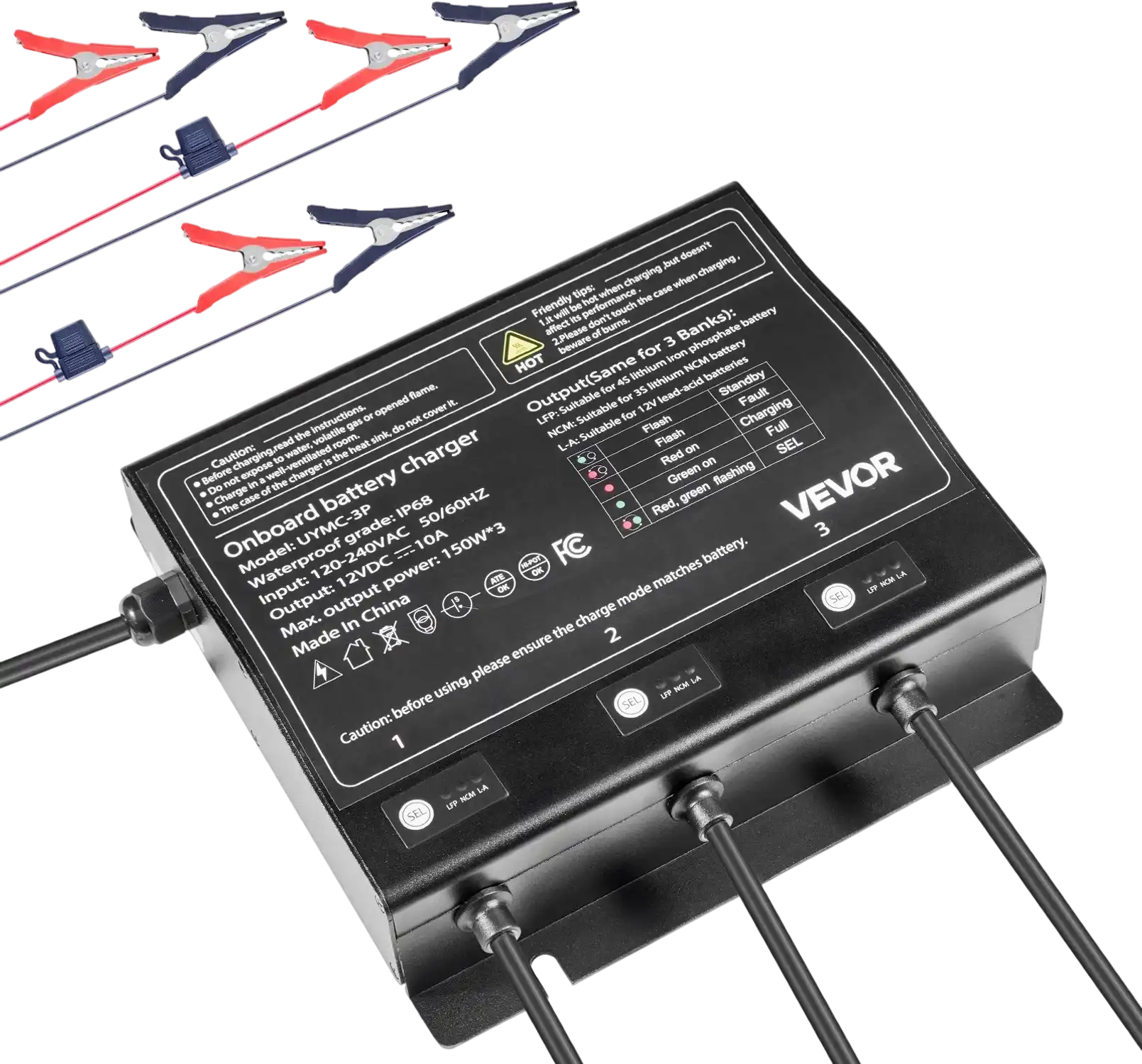 Vevor Marine Battery Charger 3-Bank 12V 10A Waterproof Smart On-Board New