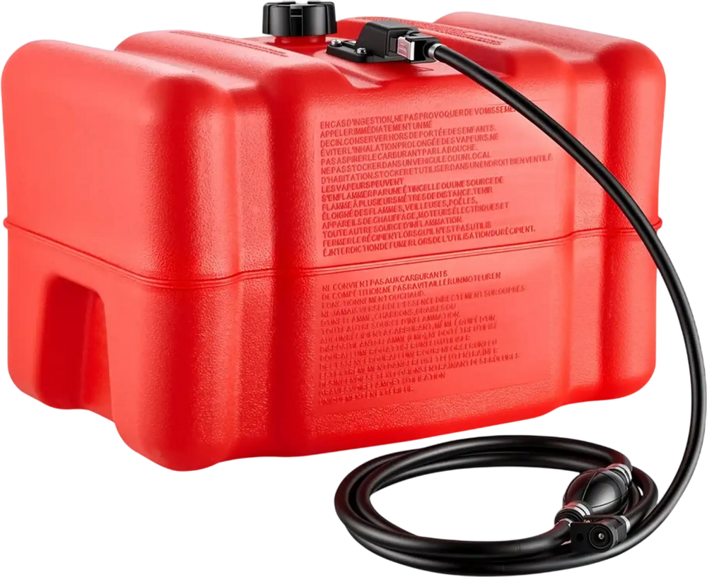 VEVOR Marine Fuel Tank, 12 Gallon Boat Gas Tank Portable Outboard Gas Can, for Outboard Engine Boats, Yacht, Fishing Boat, Deck Boat, Gas Container, Fuel Gauge, Hose & Primer Bulb, Premium HDPE, Red