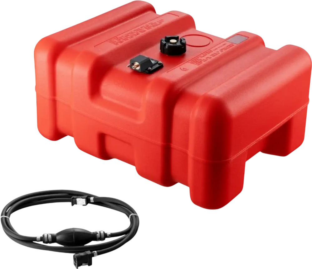 VEVOR Portable Fuel Tank, 12 Gallon/55L, Plastic Outboard Marine Tank with Hose, Easy to Carry for Yacht, Fishing, Deck Boats, Red