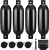 VEVOR Boat Fenders, 8.5" x 26" Boat Bumpers for Docking, Inflatable Ribbed Fender with Center Holes, Marine Boat Dock Fender Bumper with Air Pump, 4 Needles and 4 Ropes and Storage Bag, Black