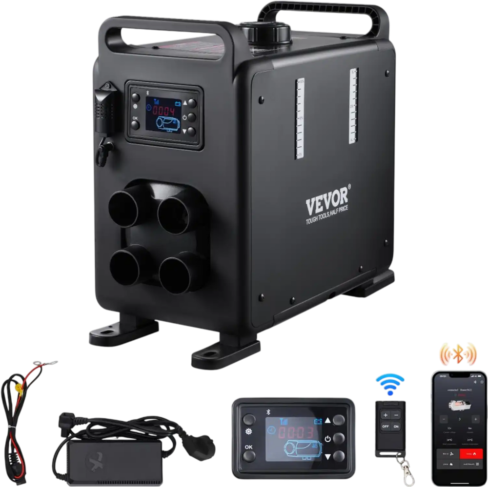 VEVOR 8KW Diesel Heater, 12V/24V All in One Diesel Air Heater, Bluetooth APP Control, Remote Control and Display Screen, CO Alarm, Fast Heating Vertical Portable Diesel Heater for Vehicles, Garage
